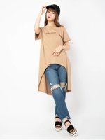 フロントロゴバックスリットTシャツ/ベージュ