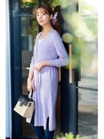 ベルト付きロングカーディガン/ラベンダー(080)