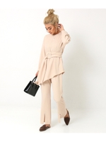 ベルト付アシンメトリートップスセットアップ/ベージュ(005)