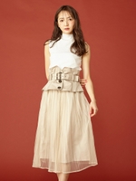 ベルト付プリーツスカート/ベージュ