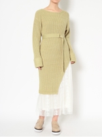 ベルト付レースドッキングスリットワンピース/LME