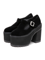 ベロアTストラップシューズ/ブラック