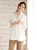 ペットボトルリサイクルバンドカラーシャツチュニック/ストライプ