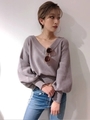 ボリュームスリーブVネックオフショルKT TOPS/PNK