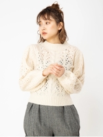 ポンポン透かしプルオーバー/ホワイト