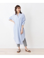 マキシ丈シャツワンピース/ライトブルー(091)