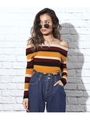 マルチカラーボーダーリブニットトップス/マスタード(044)