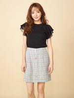 マルチボタンファンシーツイード台形スカート/ブルー