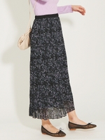 ミモザ柄ワッシャースカート/ブラック