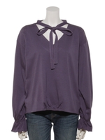 モダール/オーガニックコットン天竺ボータイVネックブラウス/ラベンダー