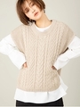 ラウンドニットベスト/ベージュ