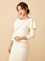 ラッフルリボンニットトップス/オフホワイト