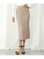 ラメストレッチリブ切替スカート/ベージュ(005)