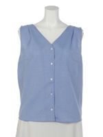 リネンライクＢＡＣＫリボンデザインブラウス/サックス