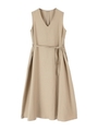 リネン混Vネックワンピース/ベージュ