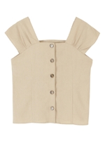 リネン混フロントボタンブラウス/ライトベージュ