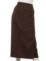 リバーチェックサイド切替タイトスカート/チェックブラウン