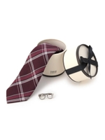 リボンボックス入りタイ＆タイバーセット/ボルドーチェック(264)