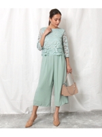 レース×ジョーゼット切替コンビネゾン/ブルー(019)