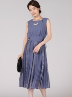 レースプリーツワンピース/ブルー