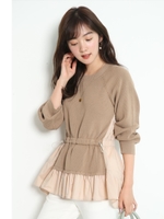 レイヤード風シャツドッキングニット/モカ