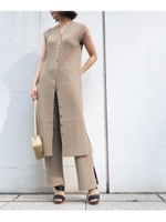 ロングホールリブ2WAYワンピース/ベージュ(052)