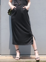 ワイドリブサイドボタンナロースカート/ブラック