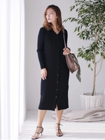 ワイドリブロング２wayニットop/ブラック