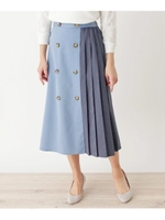 異素材切り替えミモレスカート/ライトブルー(191)