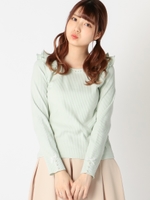 肩フリルリブカットソー/ライトグリーン