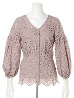 刺繍ブラウス/モカピンク