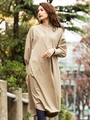 女性らしいラインのプルオーバーシャツワンピース/ベージュ