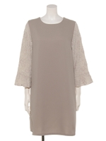 袖ジャガードレースワンピース/ベージュ