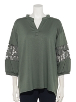 袖レース切替スキッパーCS/カーキグリーン系