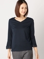 袖口レースＶネックカットソー/ネイビー