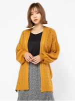 透かしケーブル編みカーデセット/マスタード