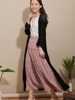 透かし編ロングカーデ/黒