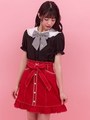 配色ステッチ台形スカート/レッド