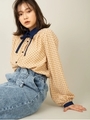配色ボウタイ付きブラウス/ベージュ