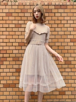 半袖レイヤードチュールニットワンピース/ベージュ