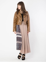 部分デザインプリーツスカート/ベージュ