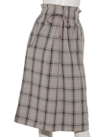 麻調合繊チェックスカート/チェックブラウン