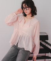 襟フリルシアーブラウス