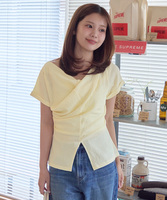 スリットデザインドレープ半袖Tシャツ【メール便可／100】