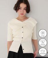 UVケア/抗ピルビッグカラー半袖リブニット