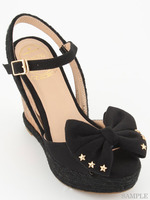 【Funny　show】リボン星スタッズウエッジサンダル
