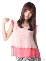 透かし柄配色ブラウス