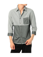 ピンストライプ&無地切り替えシャツ