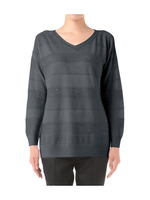 ラメボーダーVネックニットプルオーバー