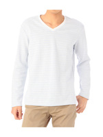 WフェイスボーダーVネックカットソー